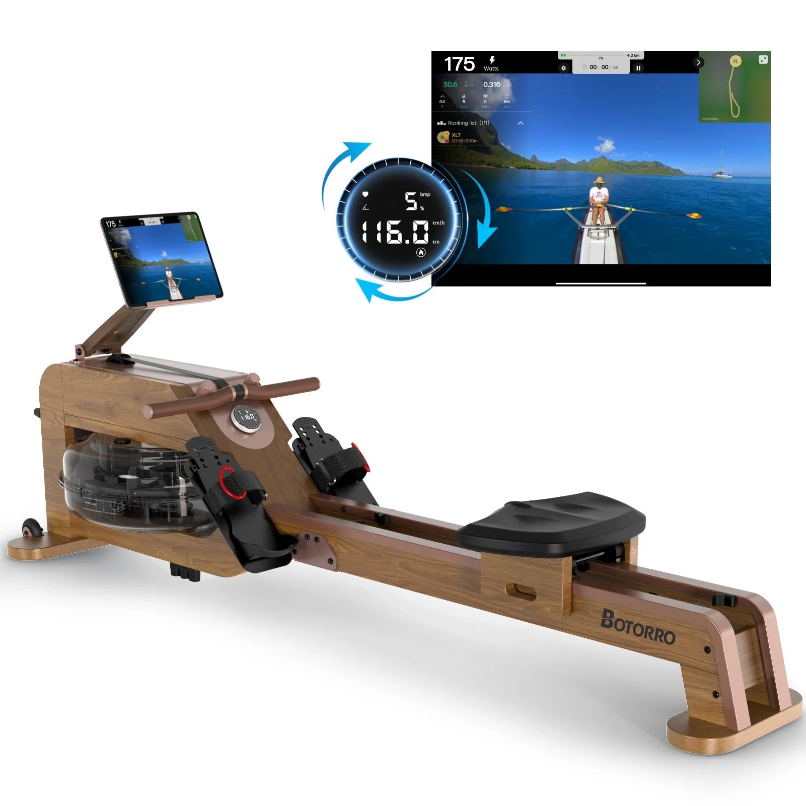 JOROTO BW7 Rameur à Eau – Bois Massif, 150 kg