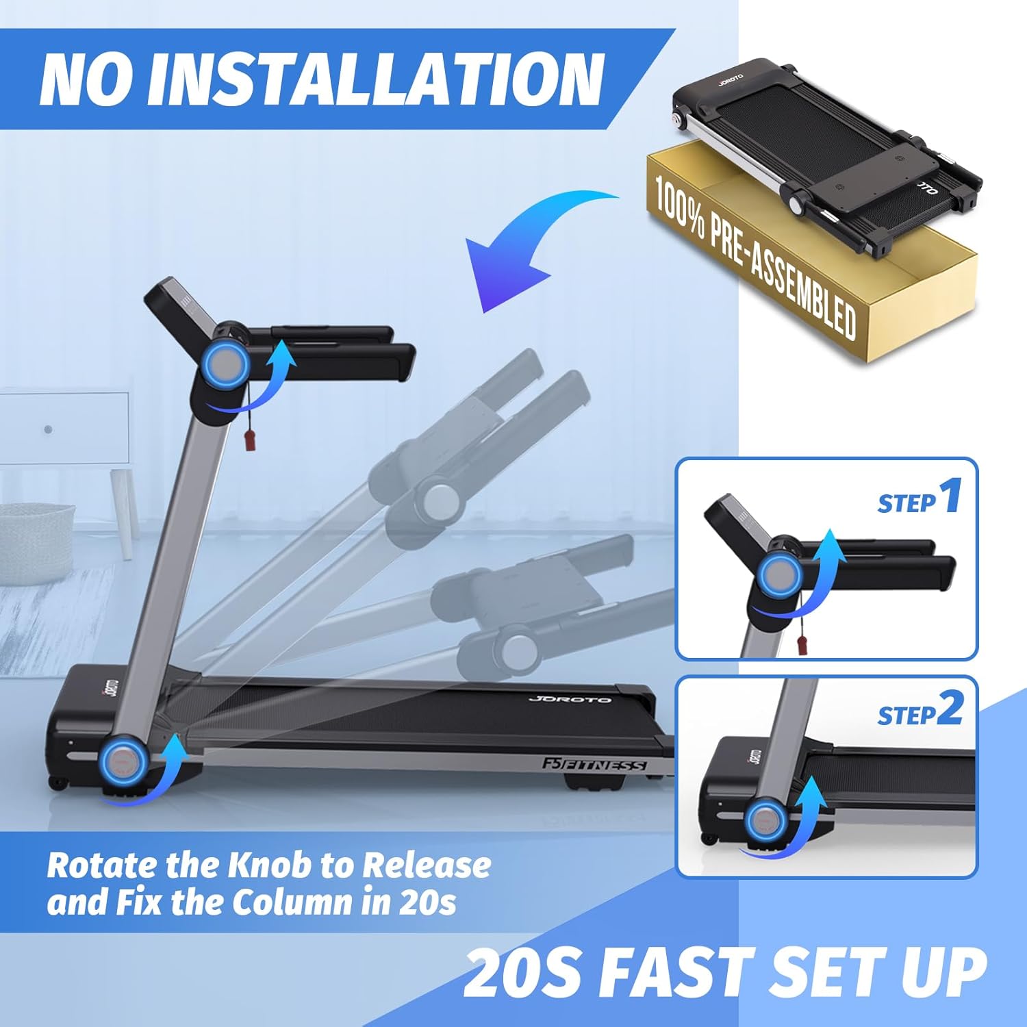 JOROTO F5 Tapis Roulant Pliable – 14 km/h, 120 kg