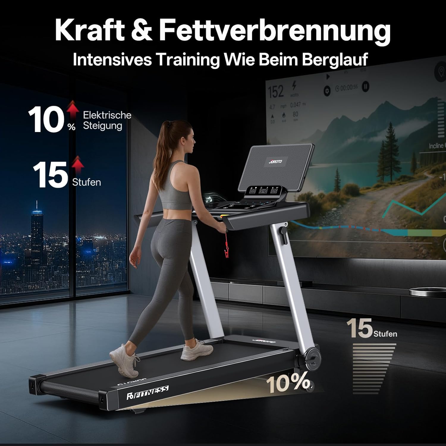 JOROTO F6 Tapis Roulant – 16 km/h, 10% Incline