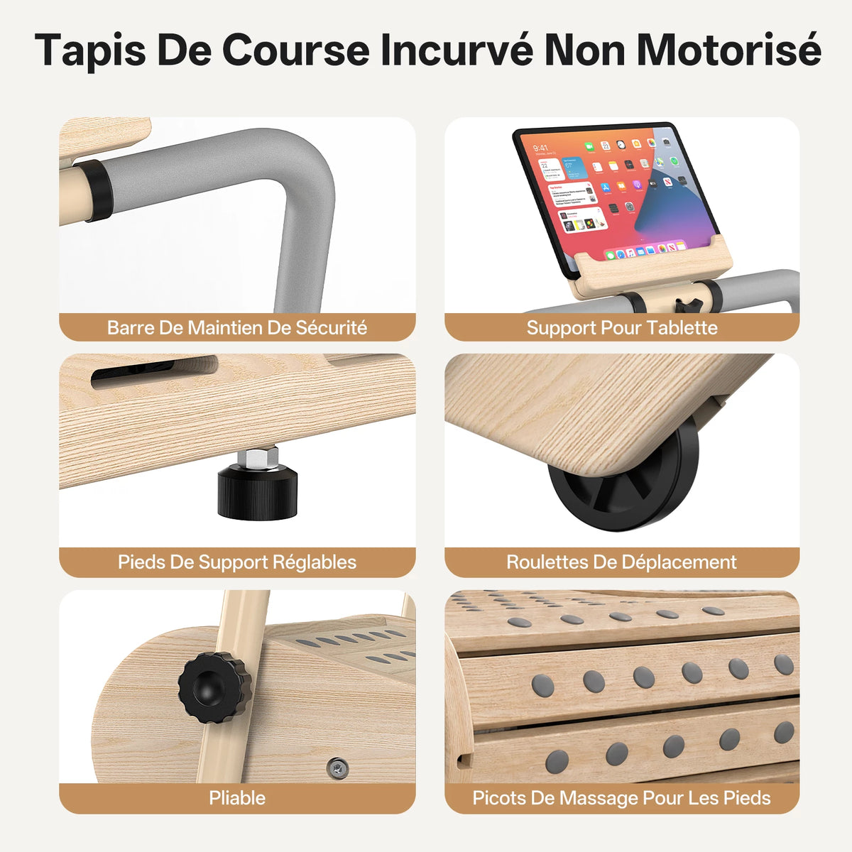 JOROTO F50 Tapis de Course en Bois | Tapis de Marche Manuel Pliable pour Marche & Jogging