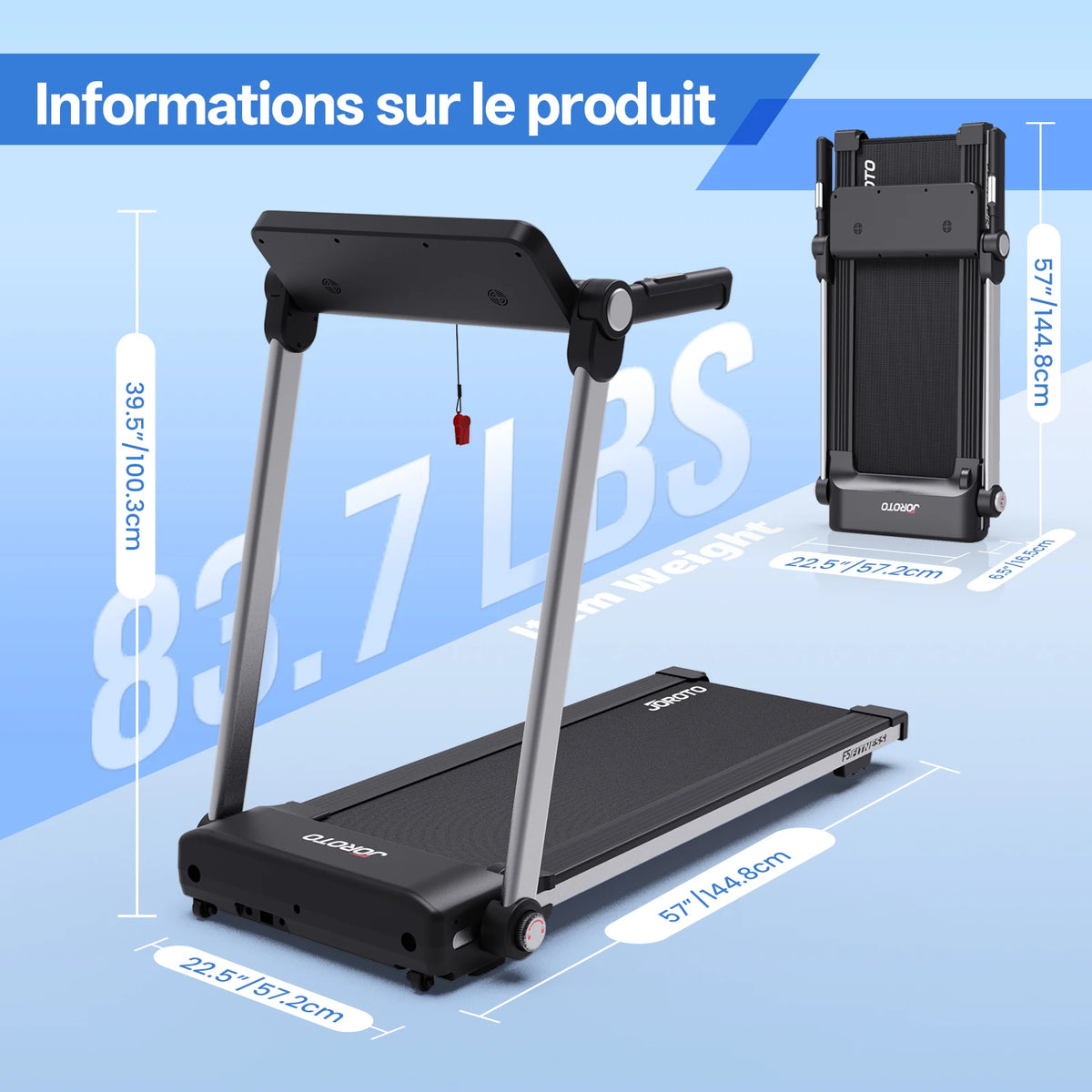 JOROTO F5 Tapis Roulant Pliable – 14 km/h, 120 kg